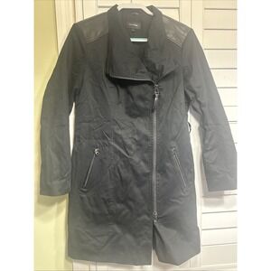 MACKAGE MONTREAL BLACK COTTON LEATHER ZIPPER  WOMENS TRENCH MOTO JACKET SZ L